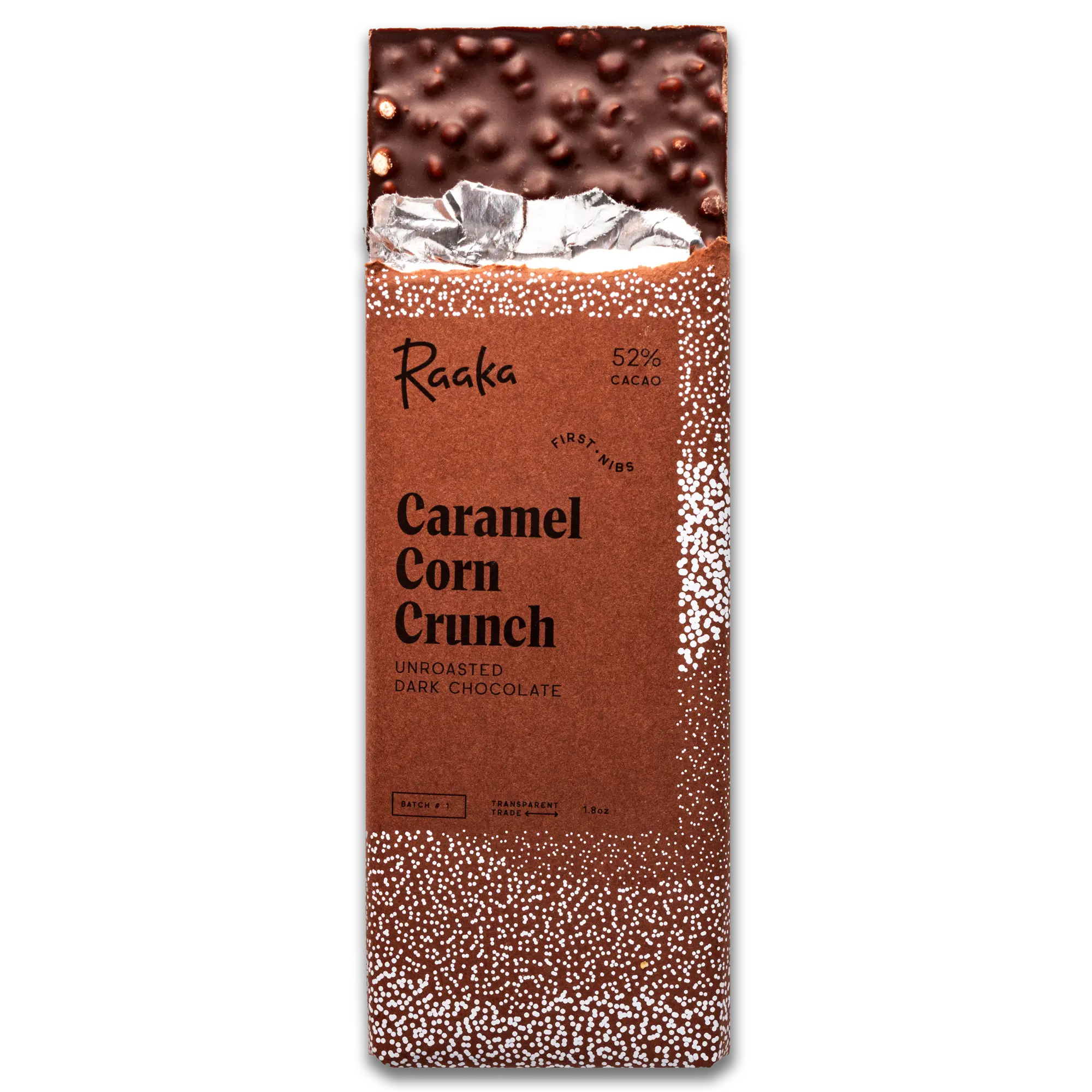 Caramel Corn Crunch by Raaka in original product packaging